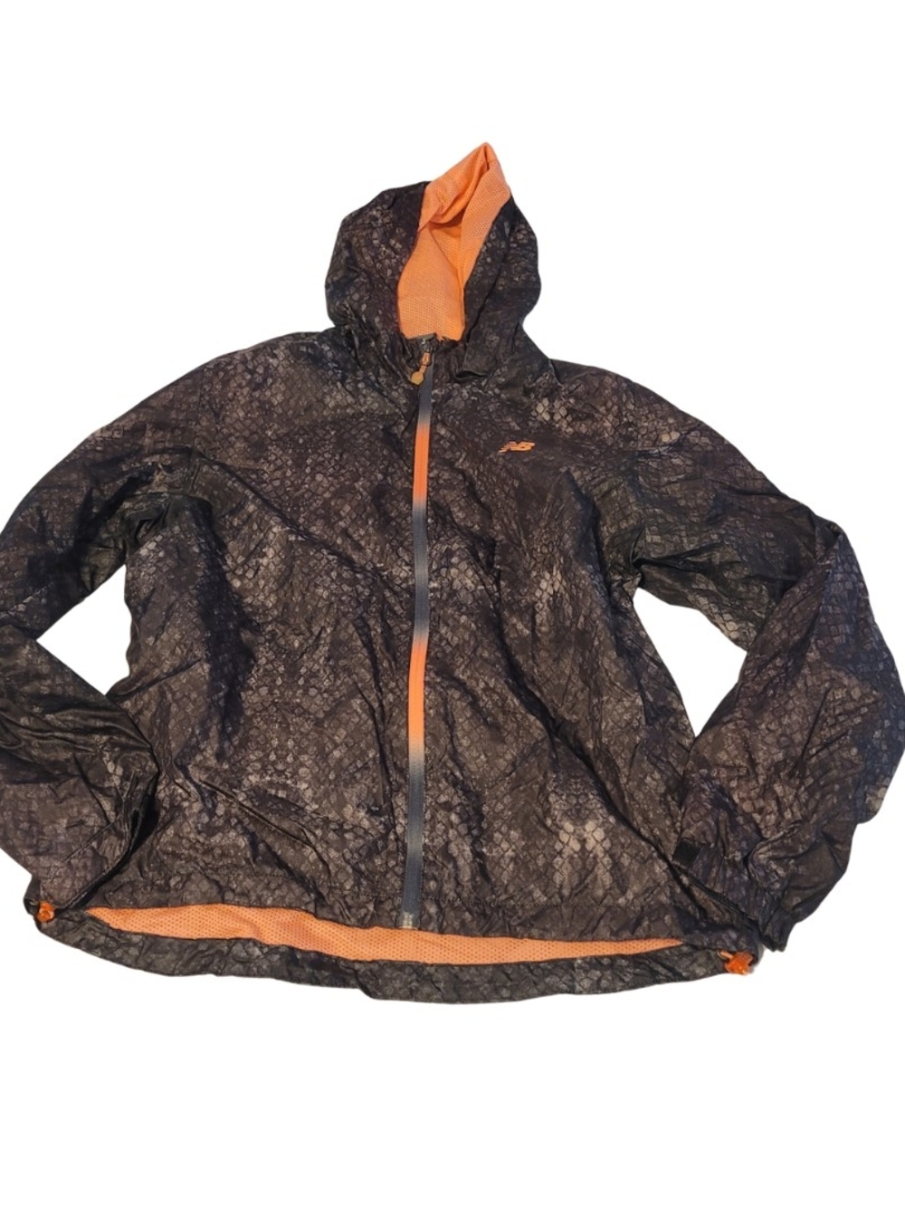 New Balance Black Snake-Print Hooded Jacket with Orange Lining